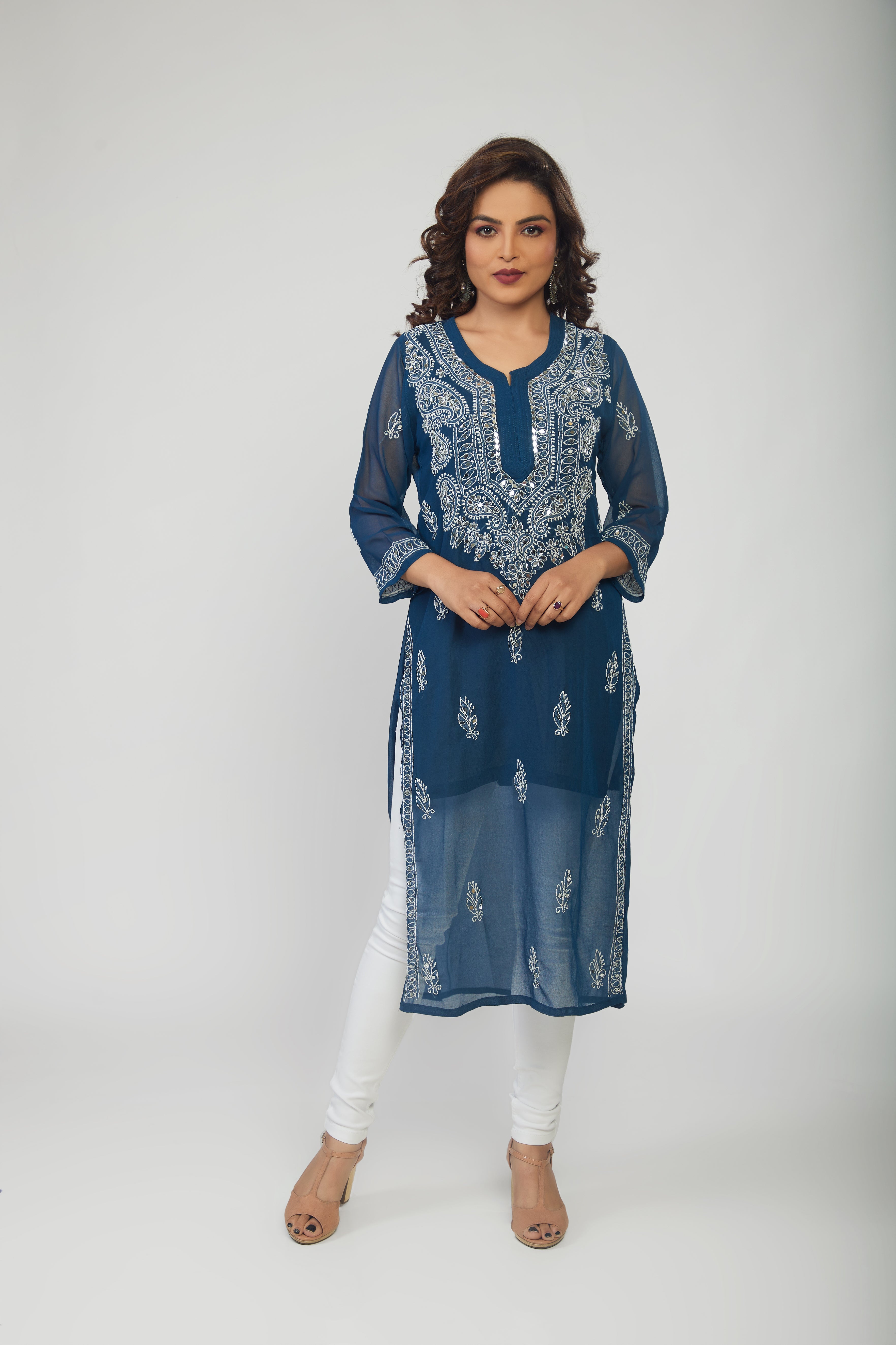 Women's Rayon Embroidred Mirror Work Kurta with Palazzo & Dupatta Set with  Handwork (Medium) : Amazon.in: Fashion